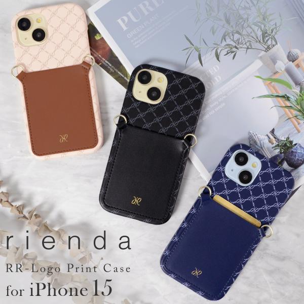 【iPhone 15】 rienda [カード収納付き背面ケース/RRロゴ]