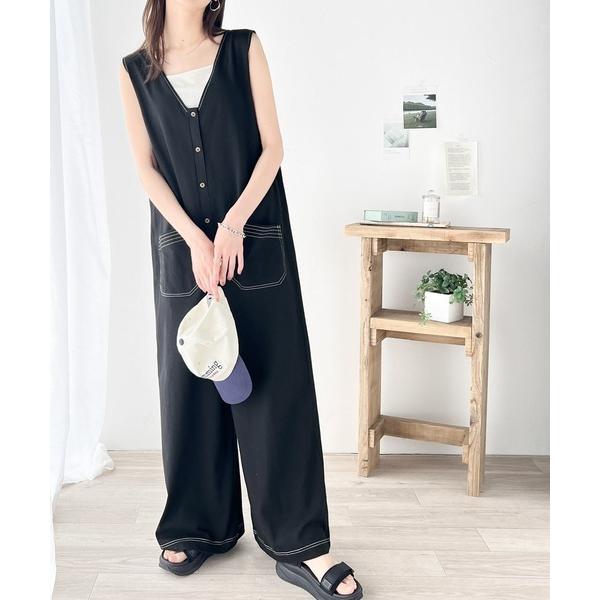 《Javaジャバコラボ》一枚で上級カジュアルstyle。綿100％配色ステッチオールインワン