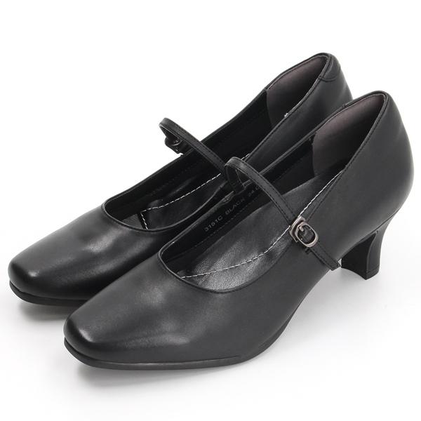 【リクルート対応】ストラップパンプス ブラック 牛革