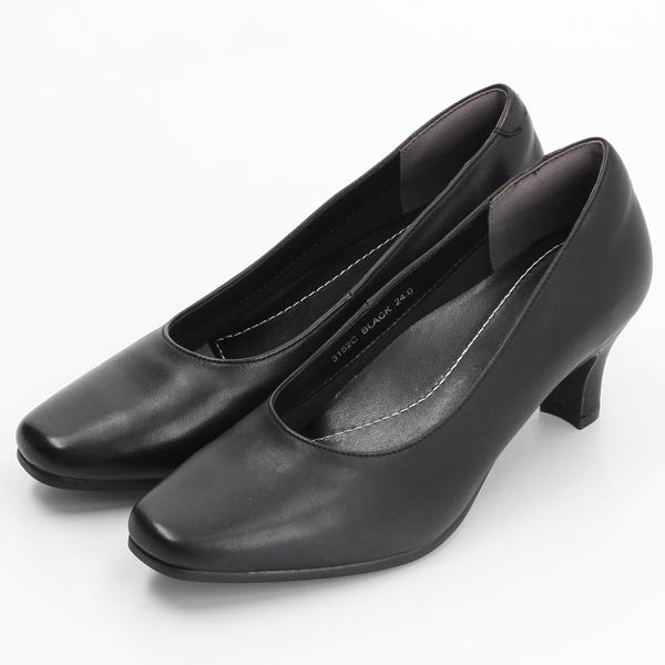 【リクルート対応】プレーンパンプス ブラック 牛革