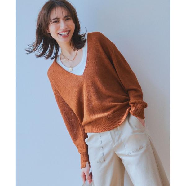 【CLASSY.6月号掲載/洗える】ピュアリネンバルキー Vネックニット