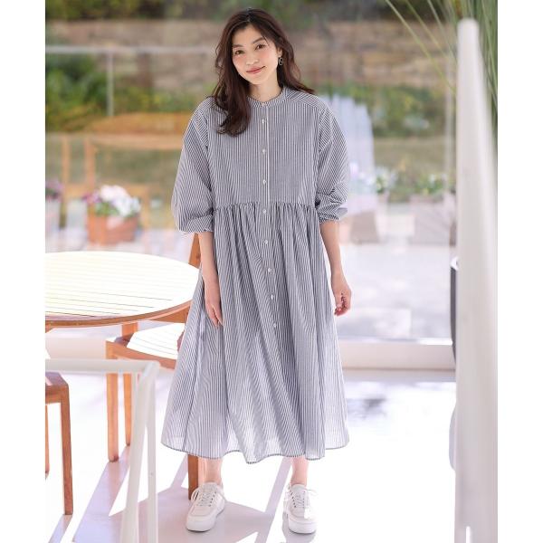 【手洗い可能】【ペチコート付】ギャザーシャツワンピース