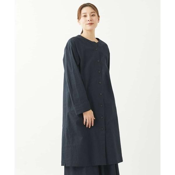 [洗える]綿麻シュリンクチュニックブラウス