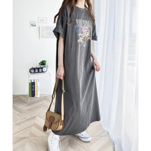 《Javaジャバコラボ》大人のラフスタイル。綿100%ピグメント加工グラフィックワンピース