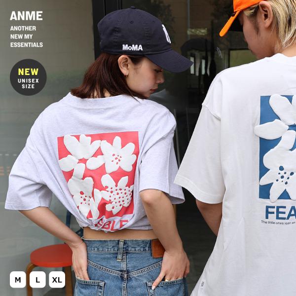 前後ロゴ入り フラワープリント 半袖 Tシャツ