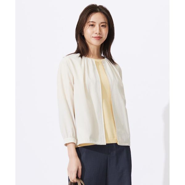 【洗える】80/1スパンタイプライター ノーカラー ブルゾン