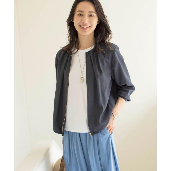 【洗える】80/1スパンタイプライター ノーカラー ブルゾン