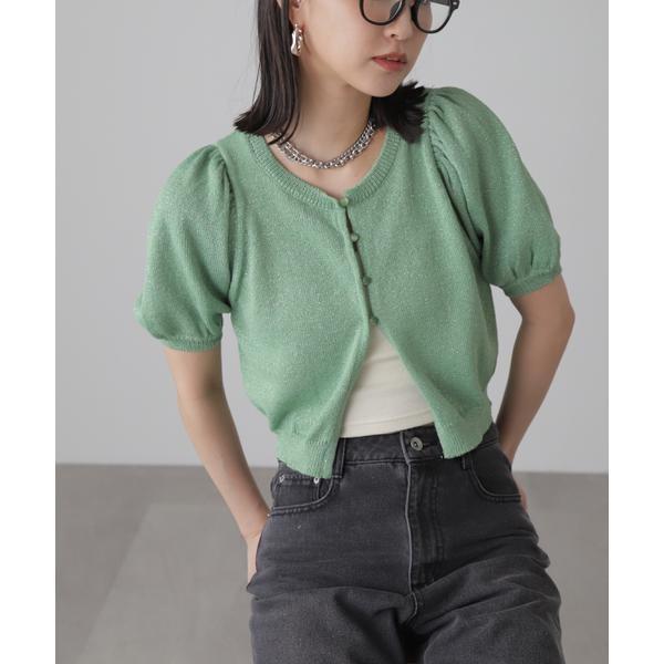 ［レッドカラーWEB限定］ラメパフスリーブニットカーディガン