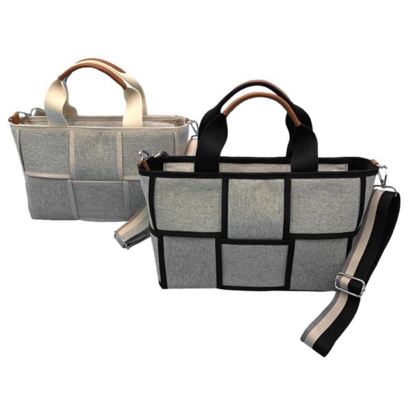 シャンブレービッグメッシュおしゃれハンドバッグ 太ショルダーベルト付き