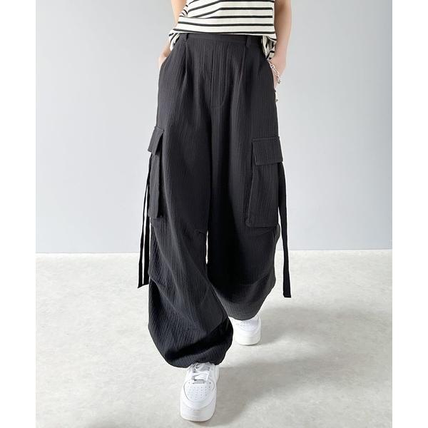 《Javaジャバコラボ》ガーゼ素材で涼やか。楊柳ダブルガーゼサイドリボンカーゴパンツ