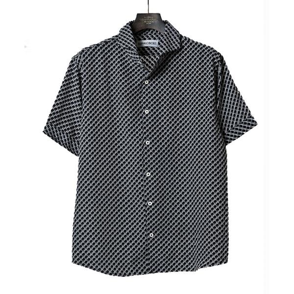 APERTO-ZZ(アペルト ジィージィー) ジオメトリック 半袖 ホリゾンタルカラー トロミシャツ