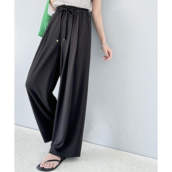 【接触冷感】ルックスも機能性も優秀♪ギャザーワイドストレートイージーパンツ