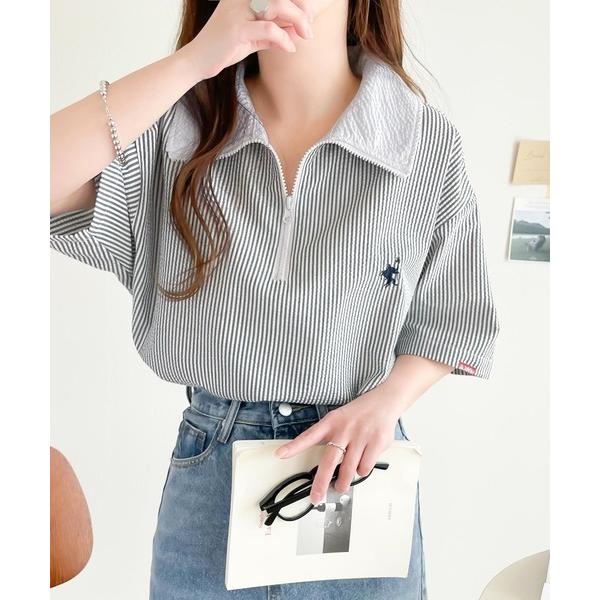 《Javaジャバコラボ》一点投入で好印象コーデ。胸刺繍サッカー素材ハーフジッププルオーバー