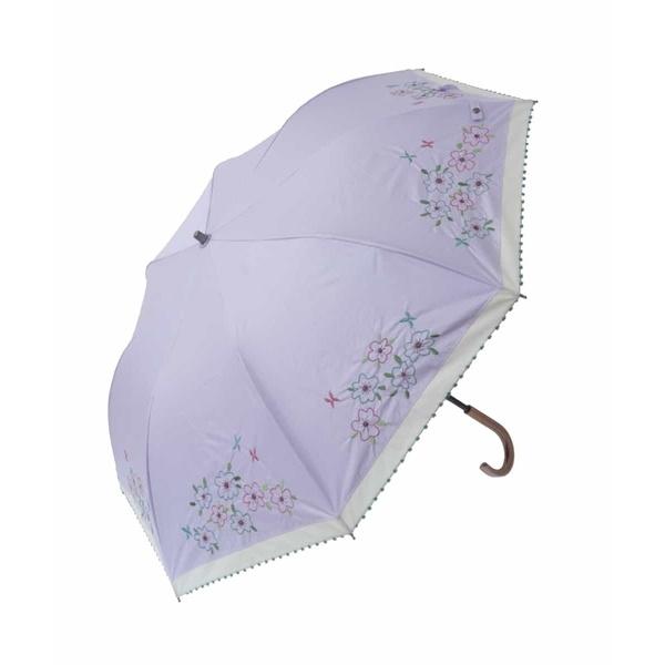 【晴雨兼用/UV】フラワー刺繍デザイン折りたたみ傘