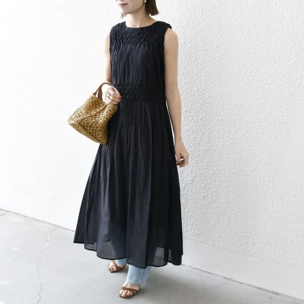 【WEB限定】SHIPS any: ハンドスモッキング  コットン フレア ノースリーブ ワンピース