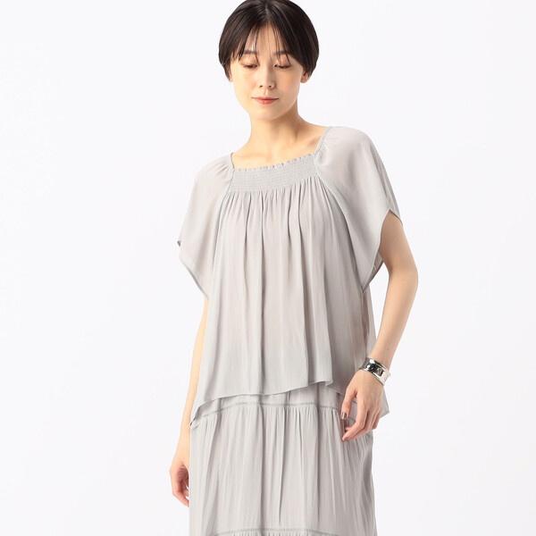【セットアップ対応】スプリットジョーゼット シャーリングブラウス