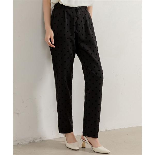 レディース フロッキードットテーパードパンツ