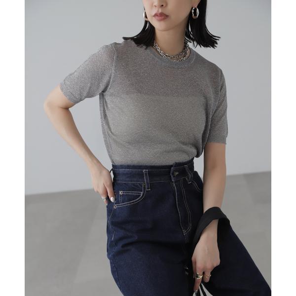 コンパクトラメシアー半袖ニット