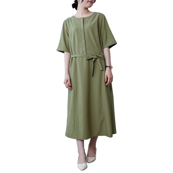 【大きいサイズ】リネンライク ベルト使い ワンピース
