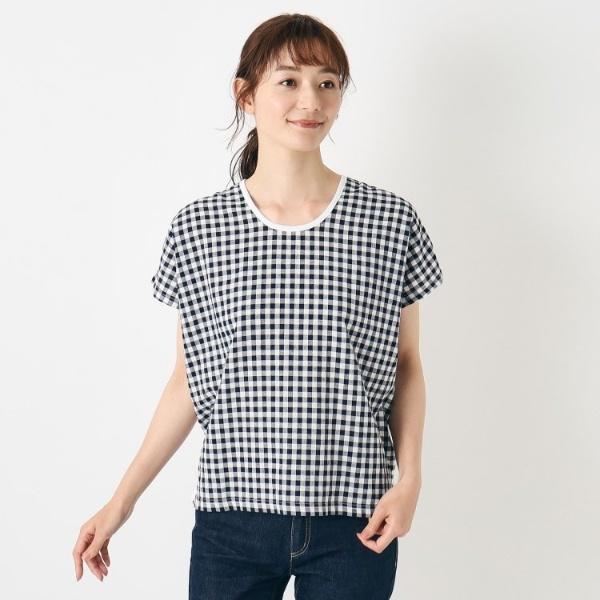 【日本製／コットンリネン布帛×天竺／ワンマイルウエア】 ドロップ袖Tシャツ