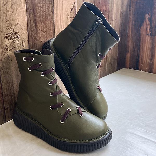 シューレースデザイン レザーショートブーツ