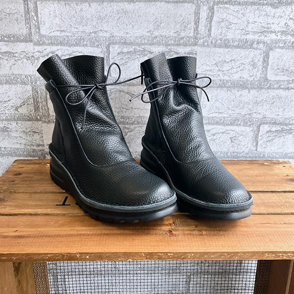華奢リボンデザイン ソフトレザー ショートブーツ