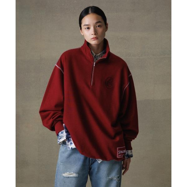《別注》【SPALDING/スポルディング】EMBROIDERY HALF ZIP POLO SWE