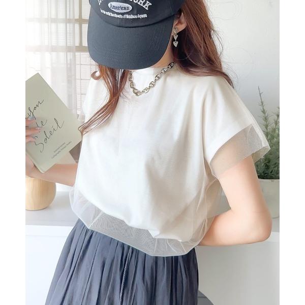 《JaVa ジャバコラボ》１枚で即こなれ感。バックプリントチュールレイヤードフレンチTシャツ