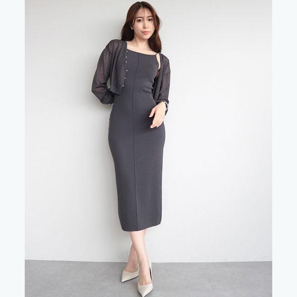 コードストラップペンシルニットワンピース