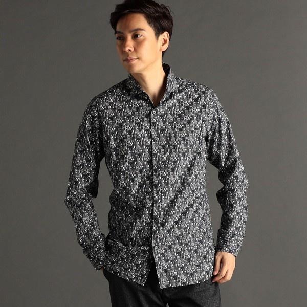 TEXTA ワイングラスプリントブロード カッタウェイカラーシャツ