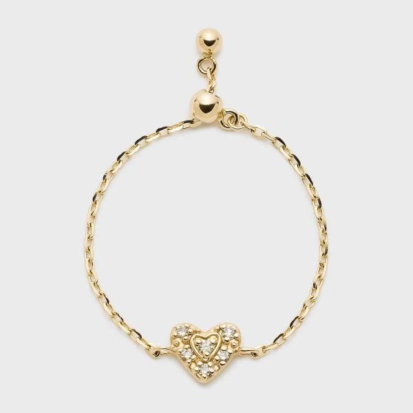 【Tiny Motif】K10ダイヤモンドハートチェーンリング（0.03ct）