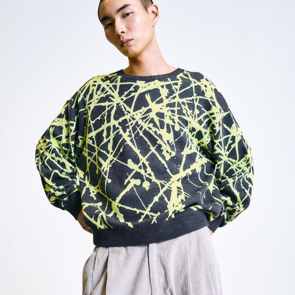 City Ambient Products:〈手洗い可能〉ペイント ジャカード クルーネック ニット
