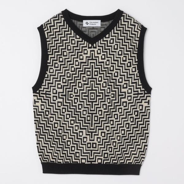 City Ambient Products:〈手洗い可能〉ジオメトリック ジャカード ニット ベスト