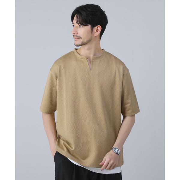＜ALLOWED TO UNFOLD＞編み柄ジャガードスキッパー半袖Tシャツ