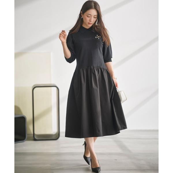 襟付きドッキング ニットワンピース