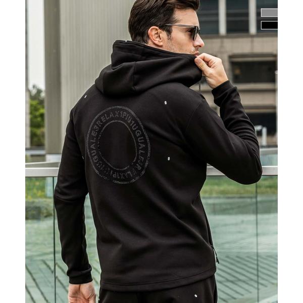 1PIU1UGUALE3 RELAX ラインストーンサークルロゴパーカー