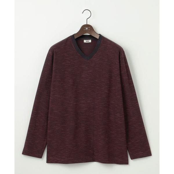 【キングサイズ・オーガニックコットン/JAPANファブリック】スラブインレイ Vネック 長袖 Ｔシャ