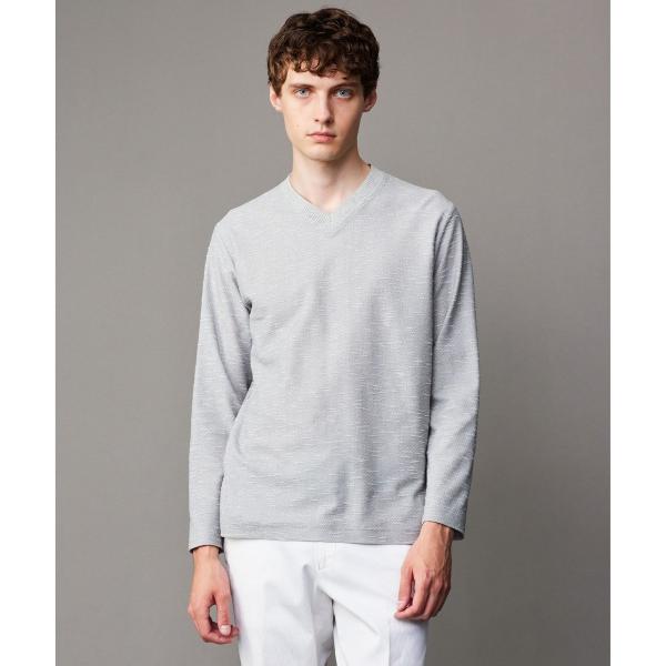 【オーガニックコットン/JAPANファブリック】スラブインレイ Vネック 長袖 Ｔシャツ