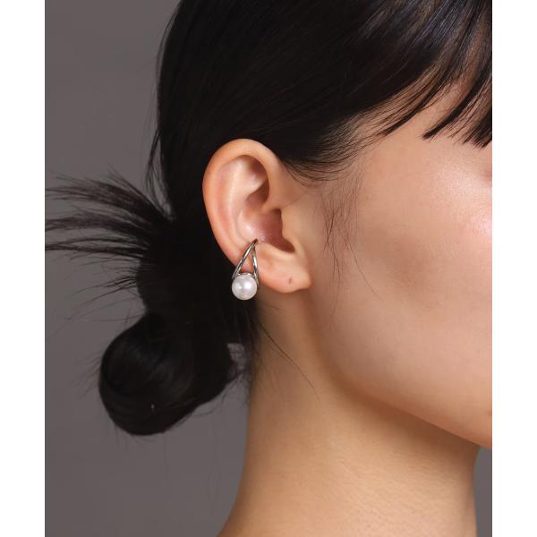 LHMEポイントパールダブルイヤーカフ/シルバー/サージカルステンレス金属アレルギー対応