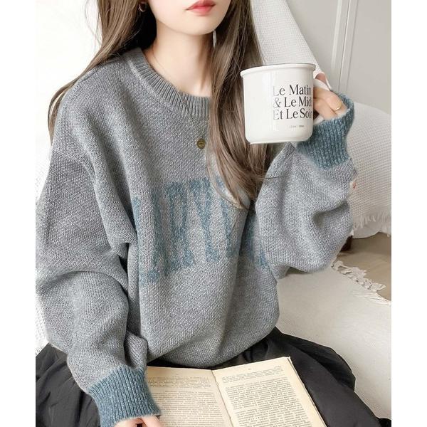 《JaVa ジャバコラボ》大人カジュアルの定番。2wayMIXヤーンバイカラーロゴニットプルオーバー