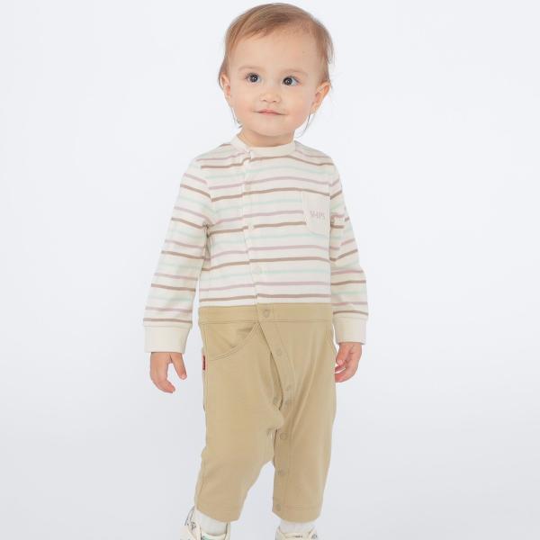 SHIPS KIDS:70〜80cm / オーガニック コットン ボーダー ロンパース