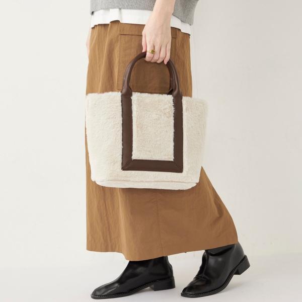 SHIPS Colors:フェイクファー 配色 トート バッグ◇