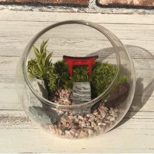 枯れない苔テラリウム 苔プリ10cm鳥居タイプローズピンク