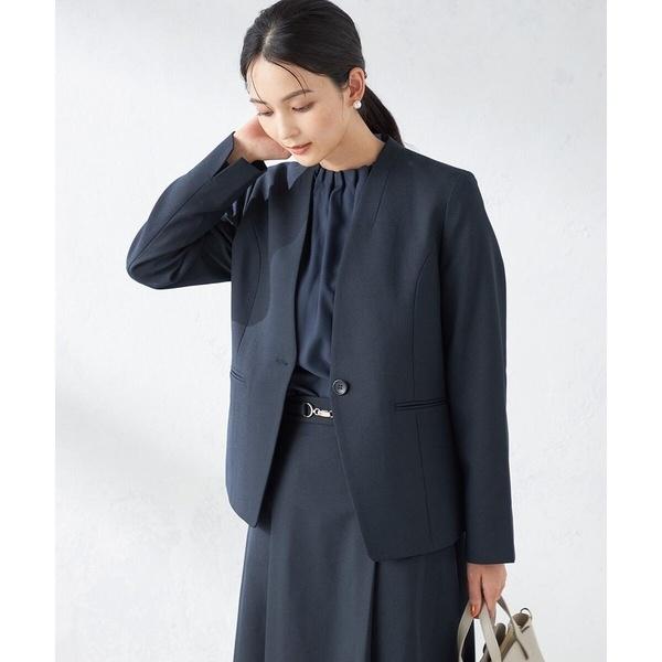 【洗える/イージーケア/毛玉になりにくい/ストレッチ/吸水速乾】ツイード調ノーカラージャケット