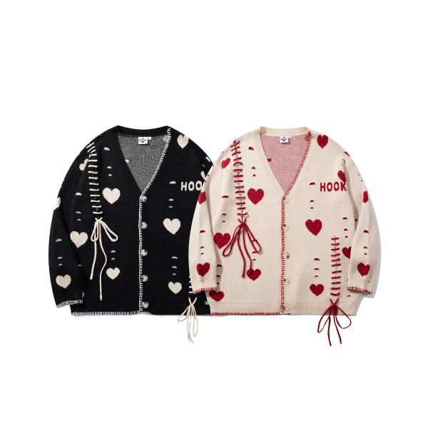 HOOK -original-　ボロボロのハート総柄クレイジーステッチカーディガン