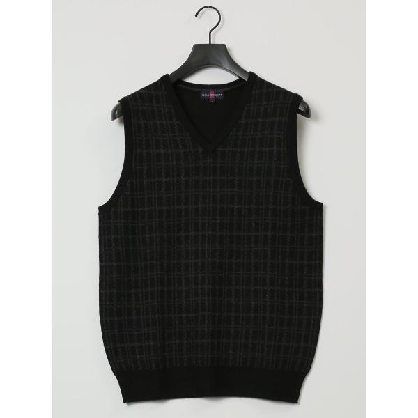 アレキサンダージュリアン ウォッシャブル ウール混 チェック柄 プルベスト