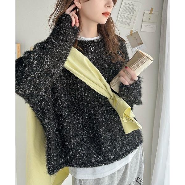 上品に煌めく。シャイニーラメゆる編みメッシュニットプルオーバー