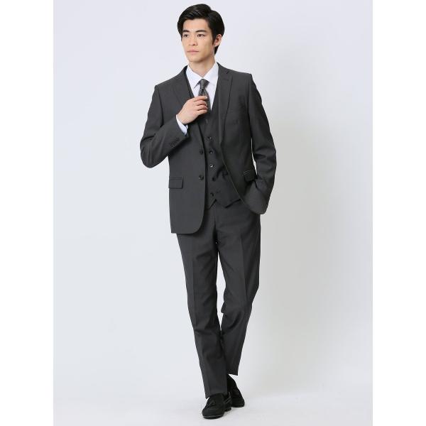 【超光沢 ストレッチ】レノマ オム 2ボタン3ピース ビジネスセットアップスーツ ヘリンボングレー