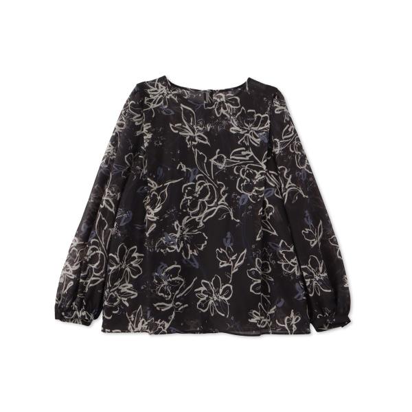 ドローイングフラワープリントブラウス