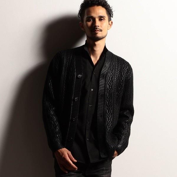 【RIELABO】シャイニープリント ケーブルニットカーディガン